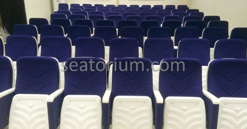 Blue White Auditorium Chairs Project Installation - Seatorium™'s Auditorium