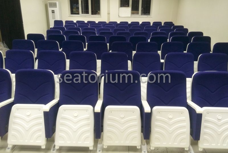 Blue White Auditorium Chairs Project Installation - Seatorium™'s Auditorium