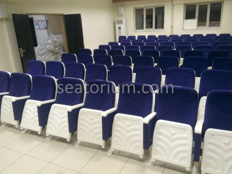 Blue White Auditorium Chairs Project Installation - Seatorium™'s Auditorium