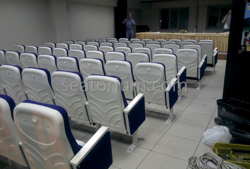 Blue White Auditorium Chairs Project Installation - Seatorium™'s Auditorium